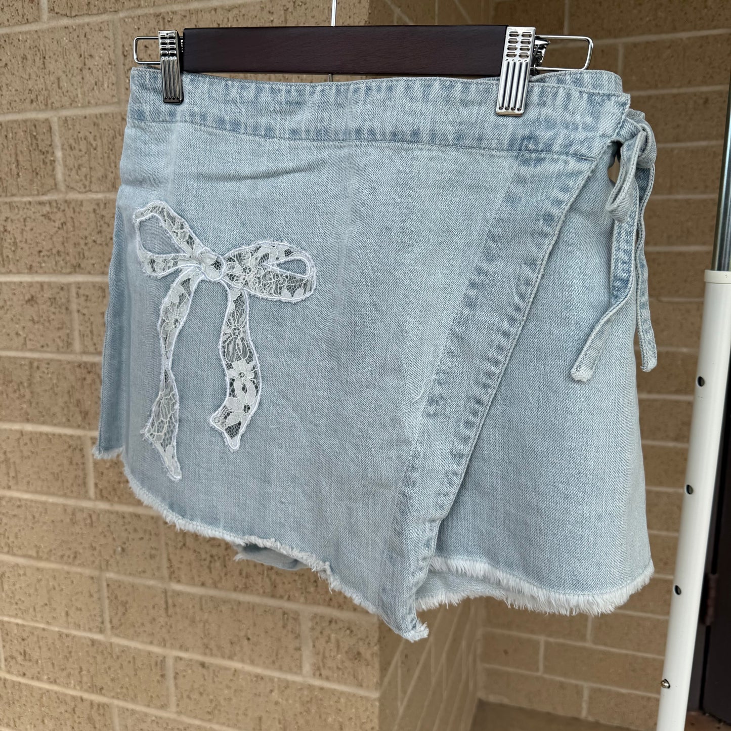 Washed Denim w/ Lace Bow Skort