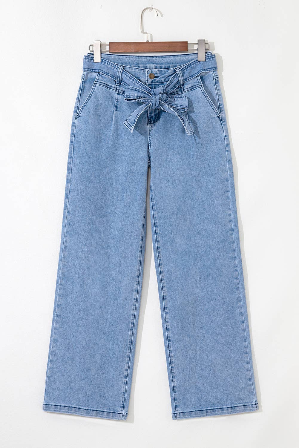 Bow Knot Sash Tie Wide Jeans