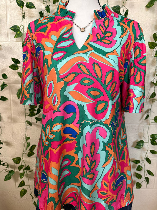 Multi-color floral bell sleeves