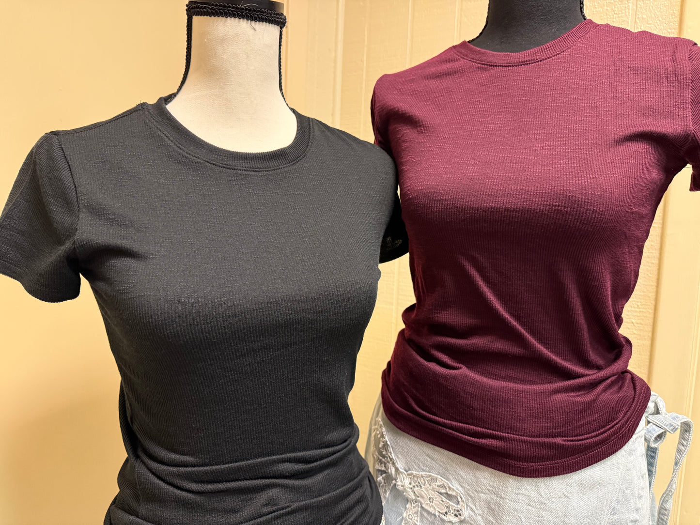 Crew Neck Rib Knit Tee