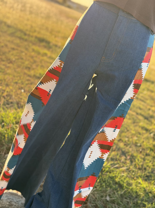 High Rise Wide leg Aztec Denim Jeans