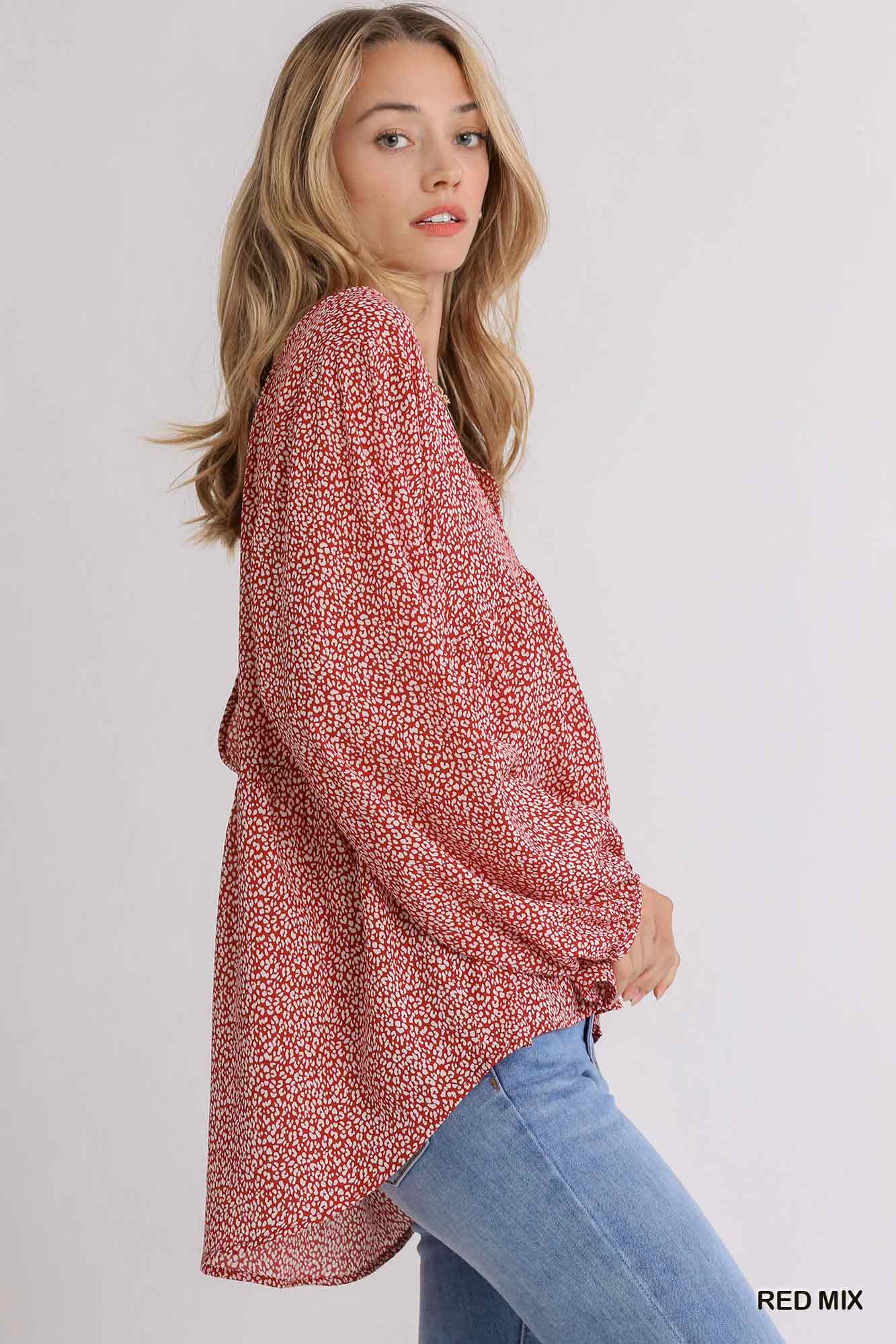 Animal print long sleeve V-Neck