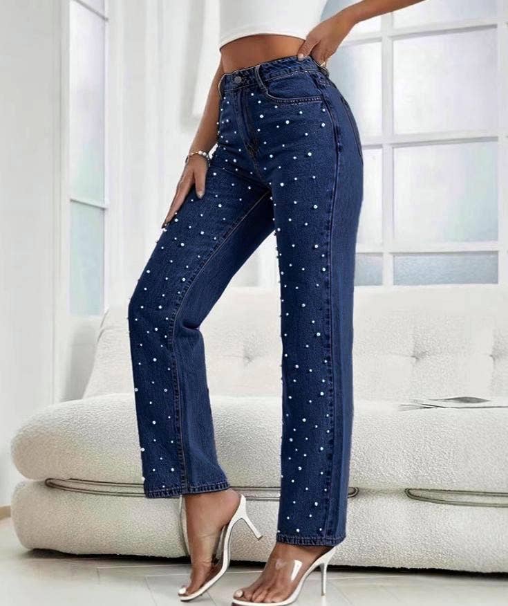 Pearled Straight Jeans