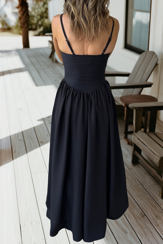 Spaghetti Straps Ribbed Patchwork Dress