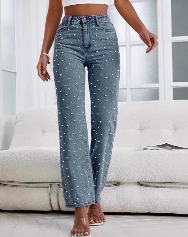 Pearled Straight Jeans