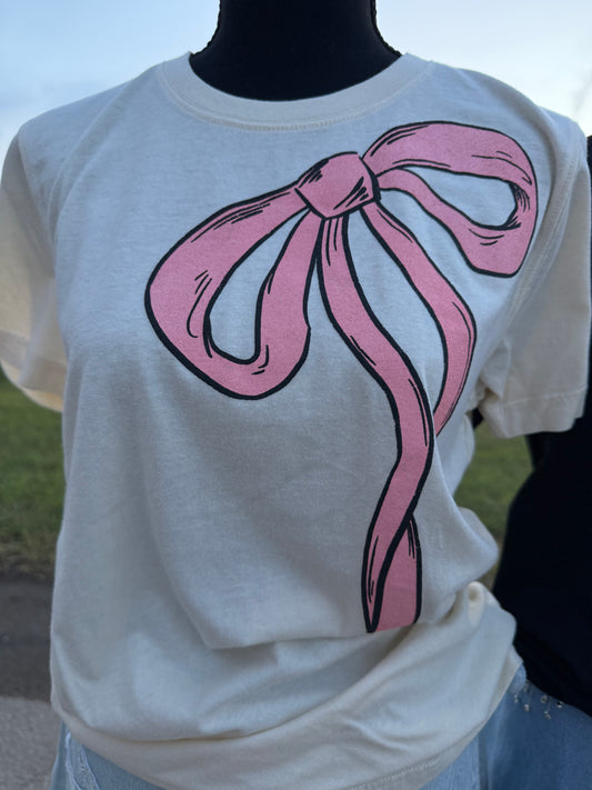 Pink Ribbon Bow Printed Tee
