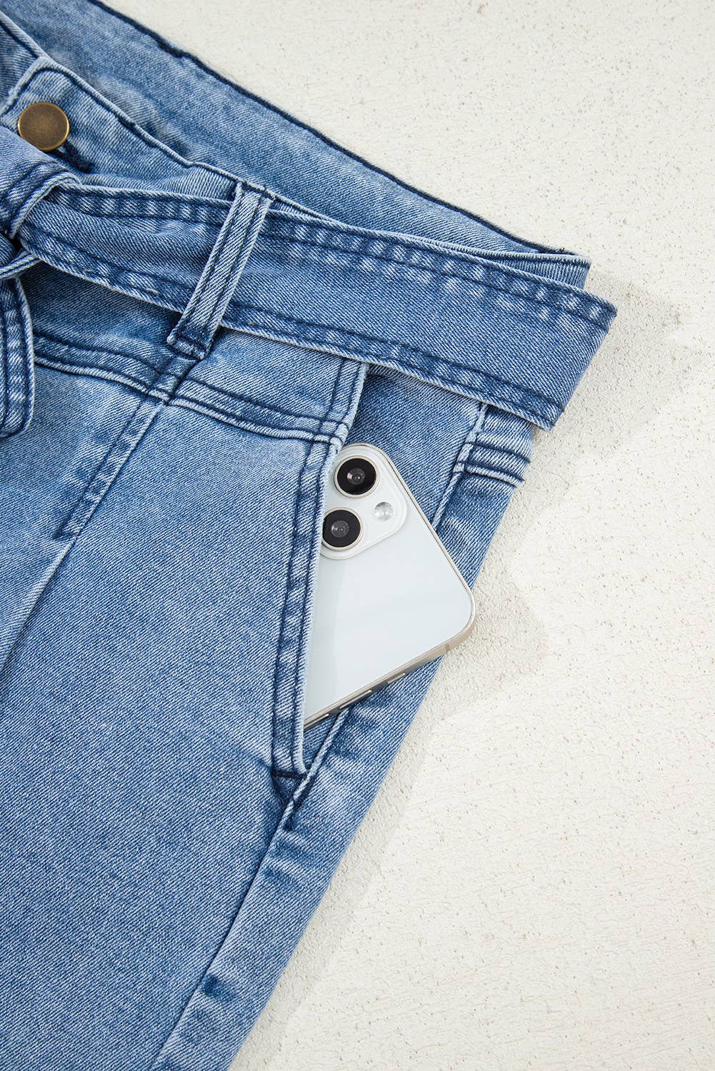 Bow Knot Sash Tie Wide Jeans