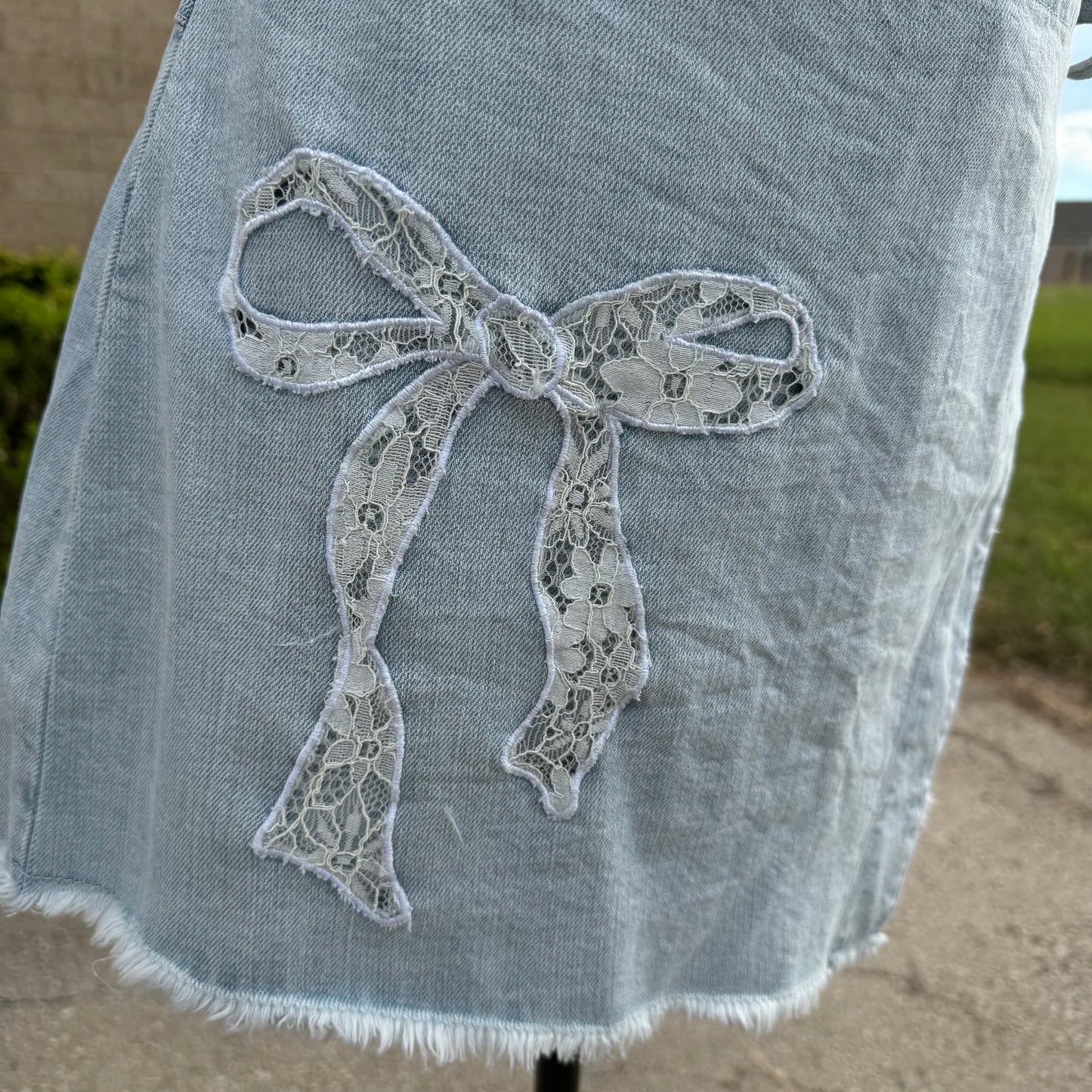 Washed Denim w/ Lace Bow Skort