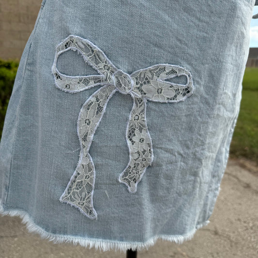 Washed Denim w/ Lace Bow Skort