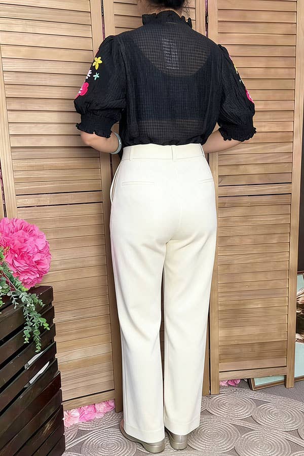Multi-color birds embroidery blouse