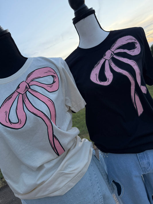 Pink Ribbon Bow Printed Tee