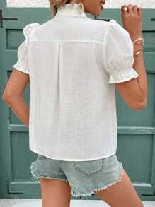 Embroidered Button Bubble Sleeve