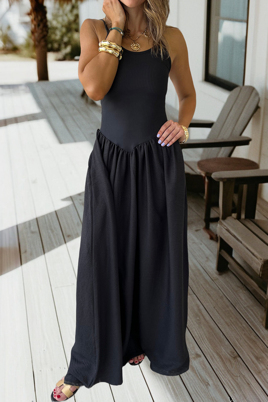 Spaghetti Straps Ribbed Patchwork Dress