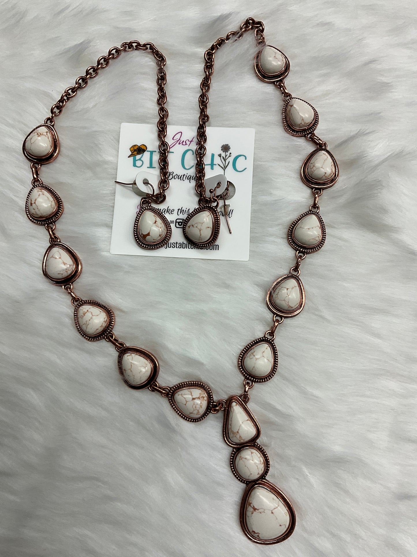 Teardrop white stone earring and necklace set