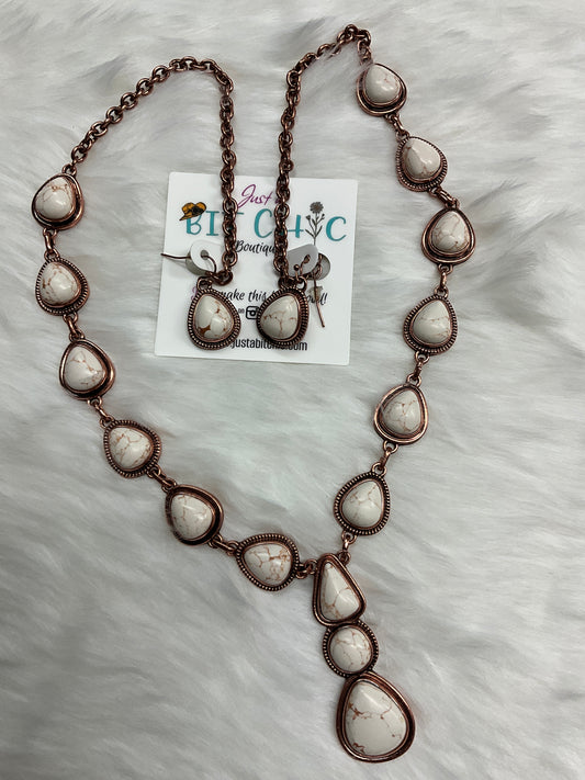 Teardrop white stone earring and necklace set