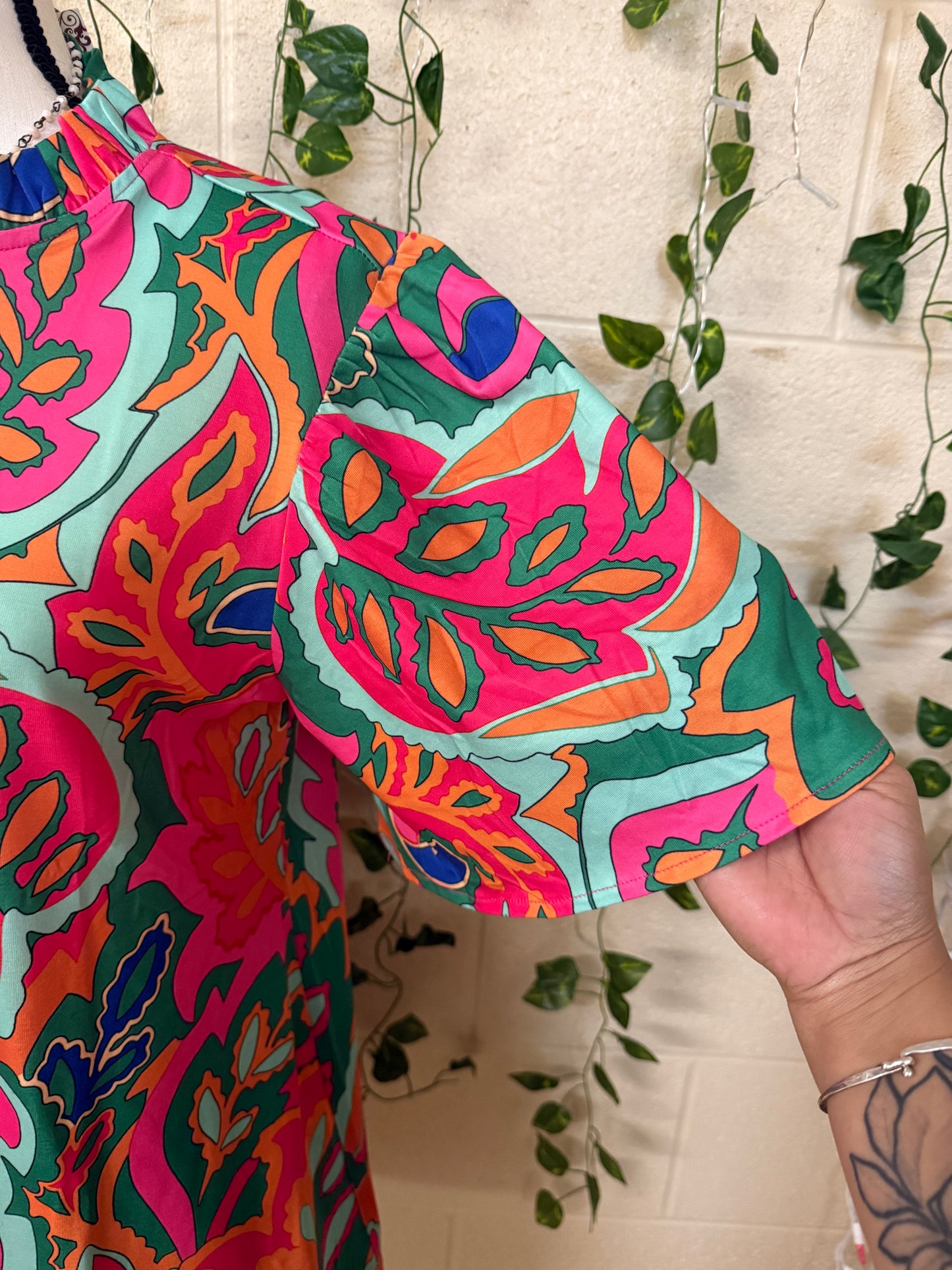 Multi-color floral bell sleeves