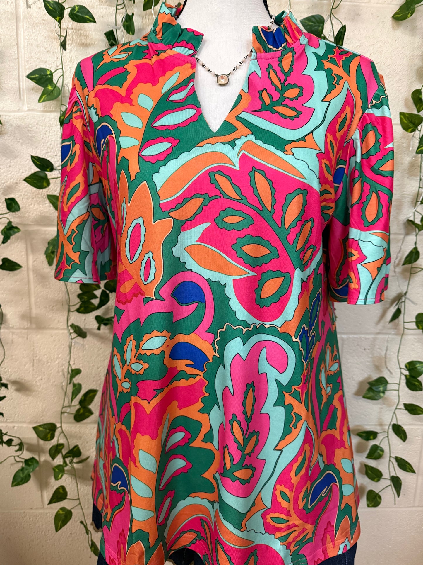 Multi-color floral bell sleeves
