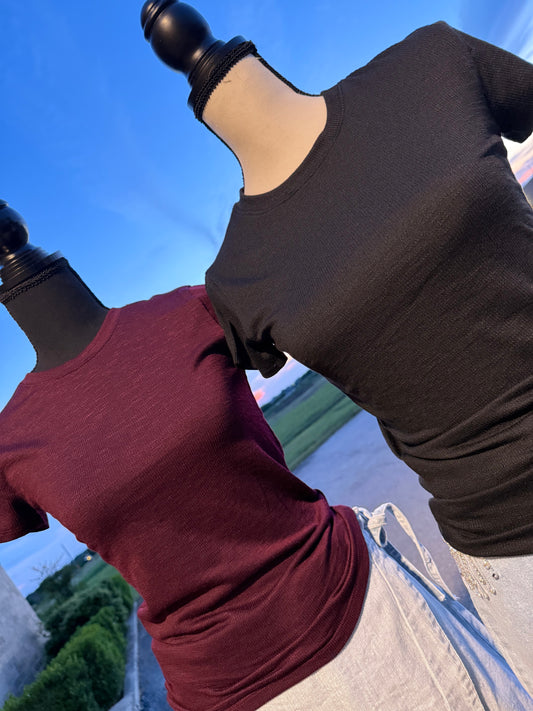 Crew Neck Rib Knit Tee