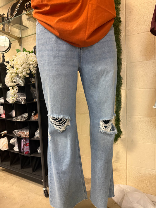 High Rise Straight Denim - Medium Denim