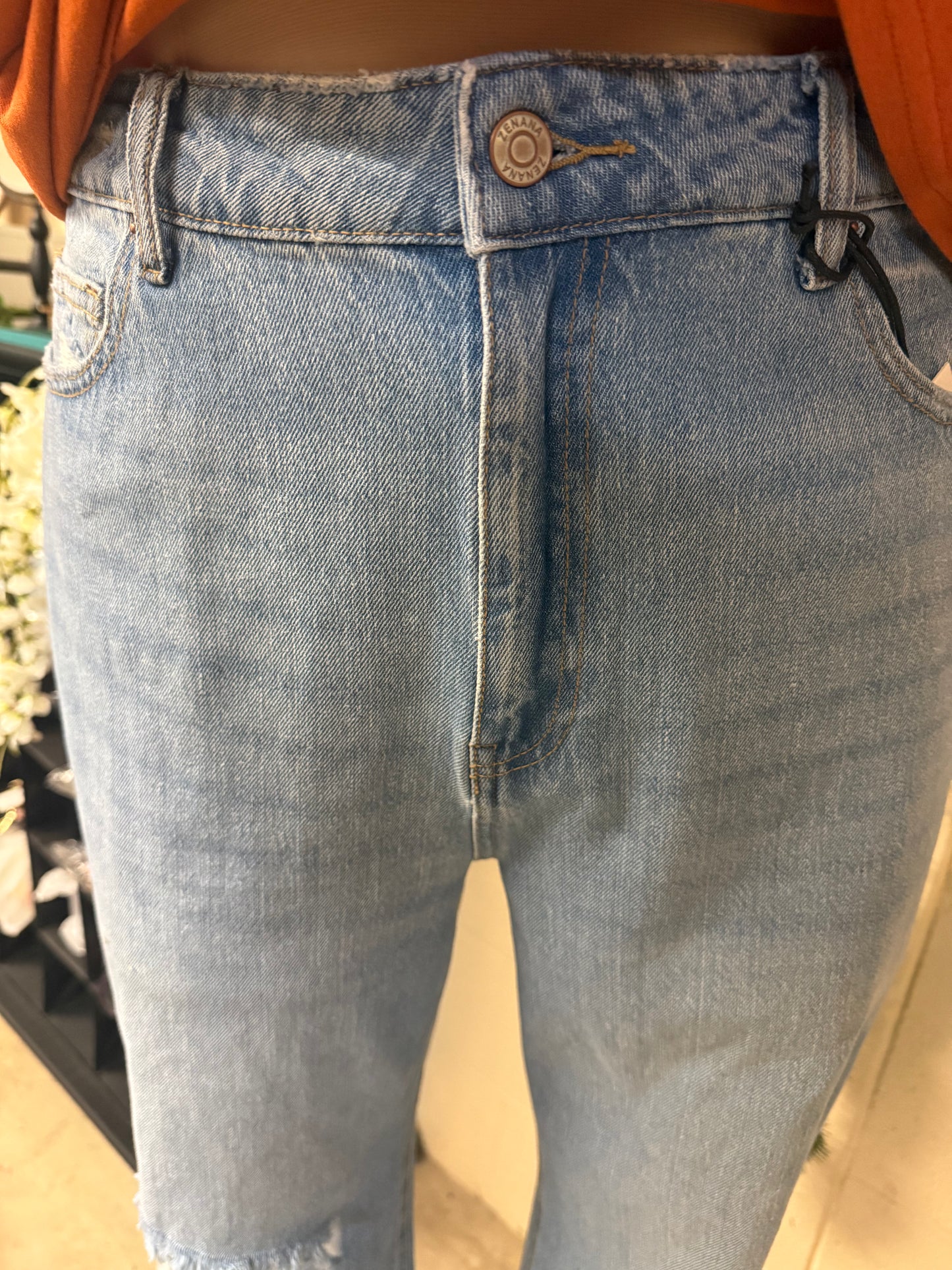 High Rise Straight Denim - Medium Denim