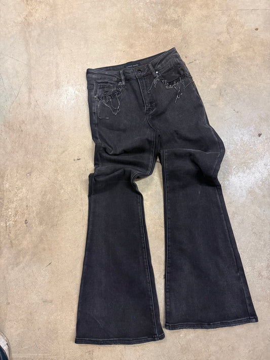 High-Rise Embellished Black Jeans