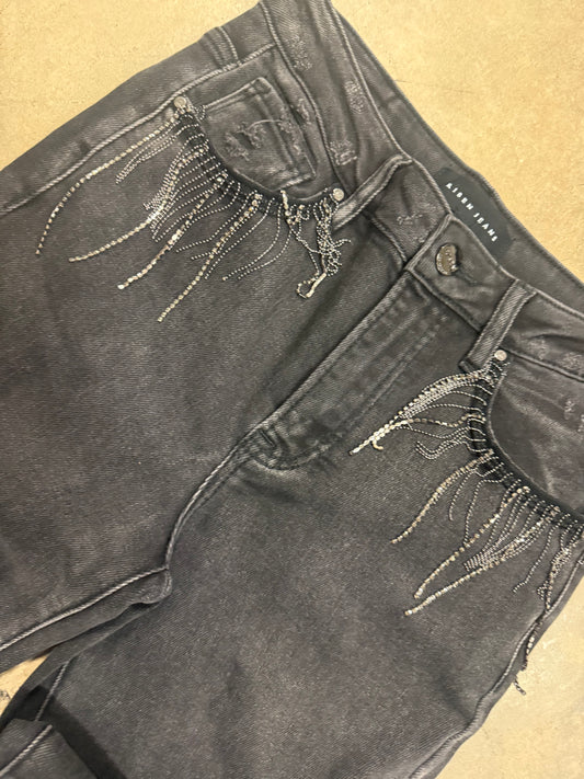 High-Rise Embellished Black Jeans