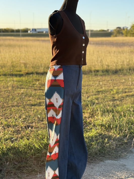 High Rise Wide leg Aztec Denim Jeans