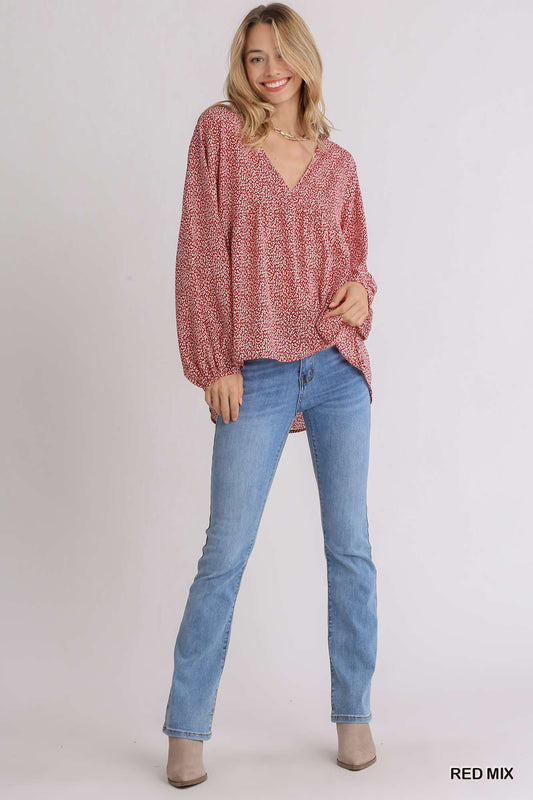 Animal print long sleeve V-Neck