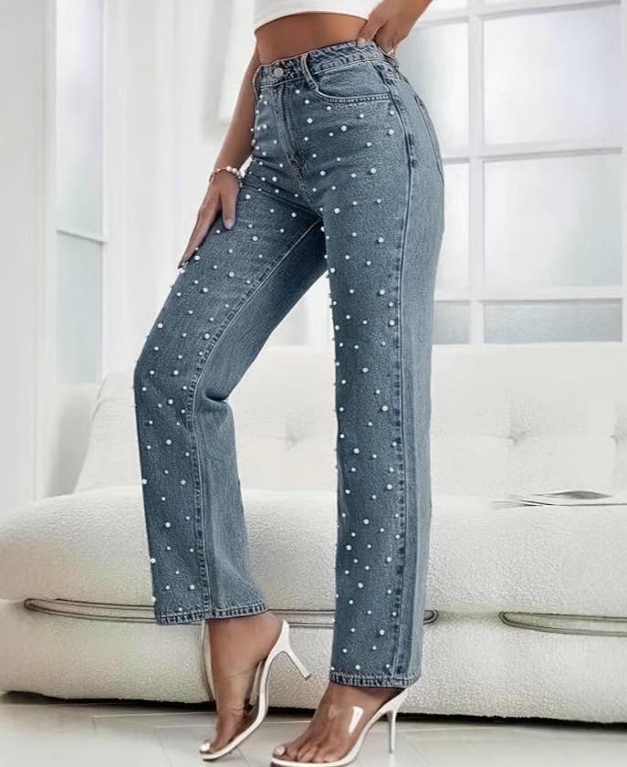 Pearled Straight Jeans